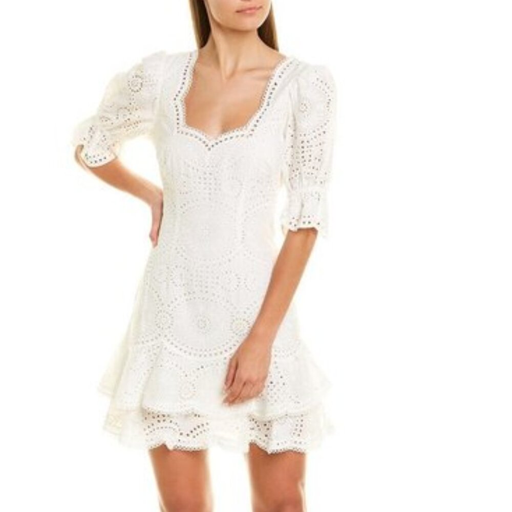 JONATHAN SIMKHAI Meg Broderie Anglaise Mini Dress White luxe Eyelet Puff sleeve